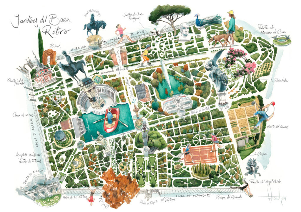 Mapa del Retiro de Madrid. Jardines del Retiro